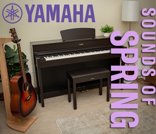 Image of Yamaha guitar and piano with text: 