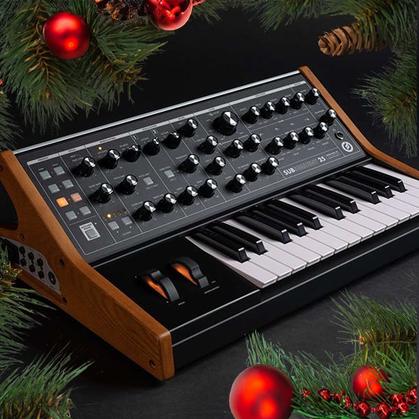 Moog Subsequent 25 surrounded by garland